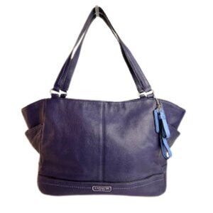 Coach Leather Shoulder Tote Bag Purple Pebbled Large Satchel Women’s